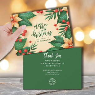 Chic Christmas Poinsettias Business Logo Holiday Card