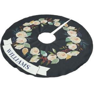 Chic Christmas Rose Wreath Pattern Brushed Polyester Tree Skirt