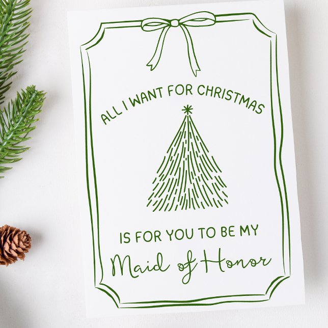 Chic Christmas Tree & Bow Maid of Honour Proposal Card (Creator Uploaded)