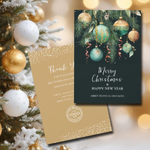 Chic Christmas Tree Ornaments Business Holiday Card