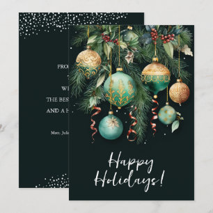 Chic Christmas Tree Ornaments Flat Happy Holiday Card