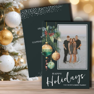 Chic Christmas Tree Ornaments Happy Holidays Photo Holiday Card