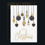 Chic Christmas Tree Ornaments Holiday Card<br><div class="desc">Flat business holiday greeting cards feature black and gold (not metallic) Christmas tree ornaments on a grey background with the words Merry Christmas on the front. Your personalised thank you message is printed on the back. PRINTED and/or INSTANT DOWNLOAD! MATCHING items in our collection.</div>