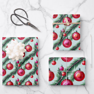 Chic Christmas Tree Ornaments Holiday Wrapping Paper Sheet