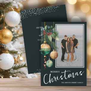 Chic Christmas Tree Ornaments Photo Holiday Card