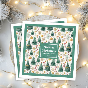 Chic Christmas Trees Earthy Holiday Paper Napkins