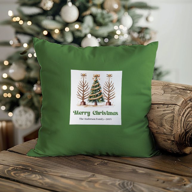 Chic Christmas Trees Green Gold Personalised Cushion (Chic Christmas Trees Green Gold Personalized Pillow)