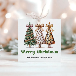 Chic Christmas Trees Minimalist Custom Name Gift Favour Tags