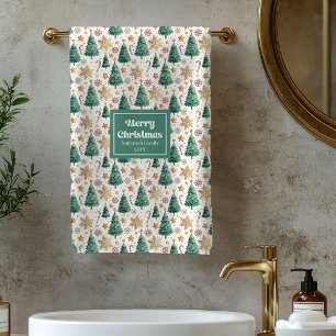 Chic Christmas trees red green festive bath towel
