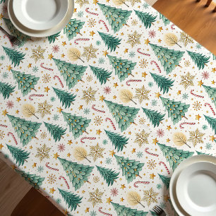Chic Christmas trees red green minimalist decor Tablecloth