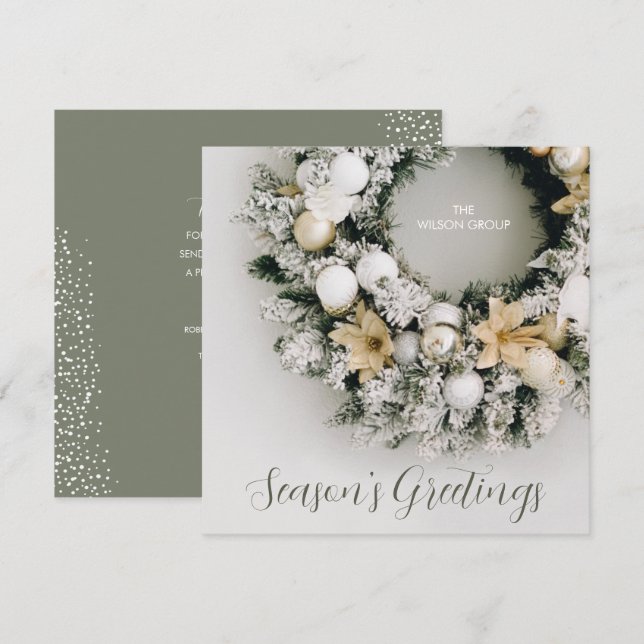 Chic Christmas Wreath Business Thank You Square Holiday Card (Front/Back)