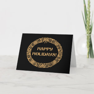 Chic Christmas Wreath Card Gold-effect on Black
