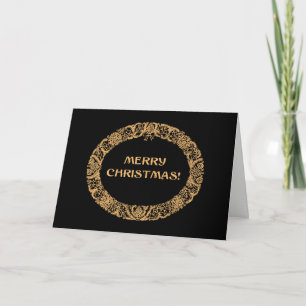 Chic Christmas Wreath Card Gold-effect on Black