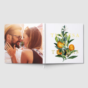 Chic Citrus Bouquet Foil Photo Wedding Guest Book