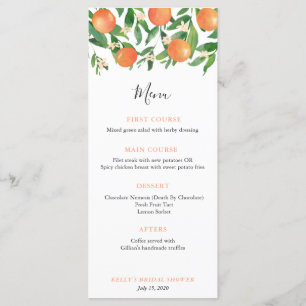 Chic Citrus Orange Charcoal Bridal Shower Cocktail Menu