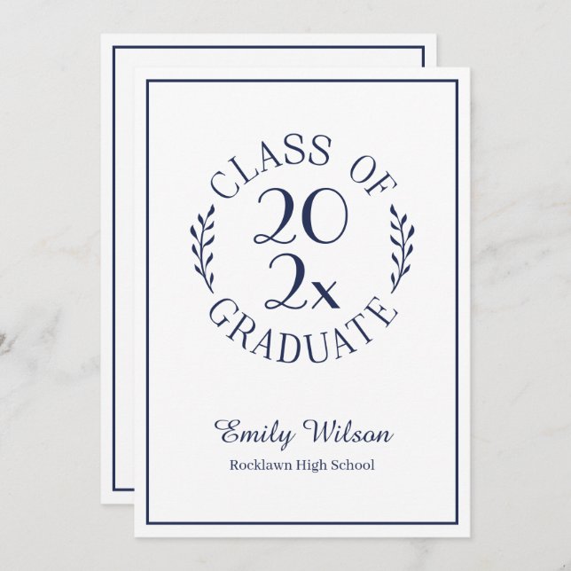Chic Class Of 2025 Navy White Graduation Party Invitation (Front/Back)