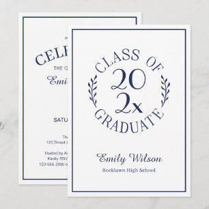 Chic Class Of 2026 Navy White Graduation Party Invitation