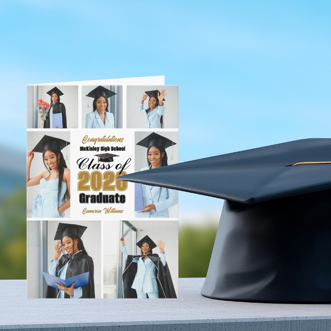 Chic Class of 2026 Photo Collage Folded Graduation Announcement (Creator Uploaded)