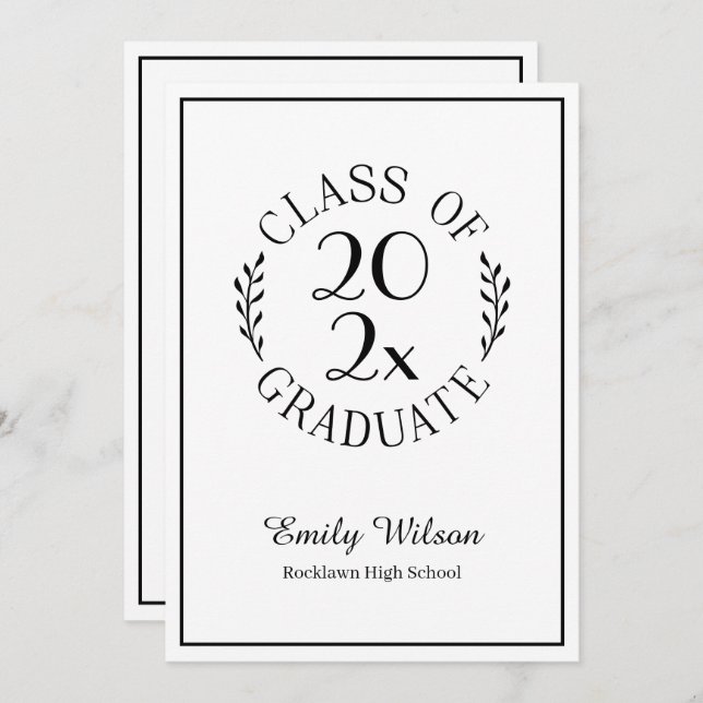 Chic Class Of Black White Emblem Graduation Party Invitation (Front/Back)