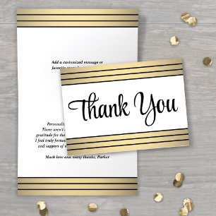 Chic Classic Black & Gold Stripes Stylish Script Thank You Card