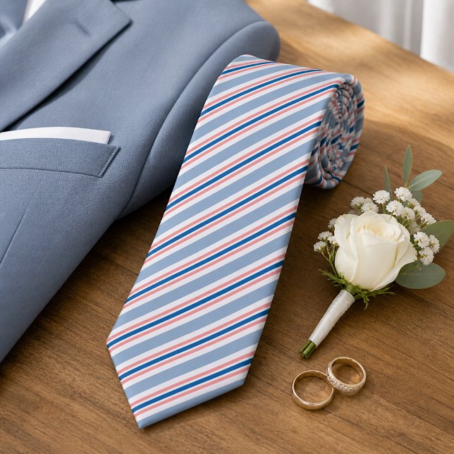 Chic Classic Blue Grey Blush Pink Stripes Pattern Tie (Creator Uploaded)