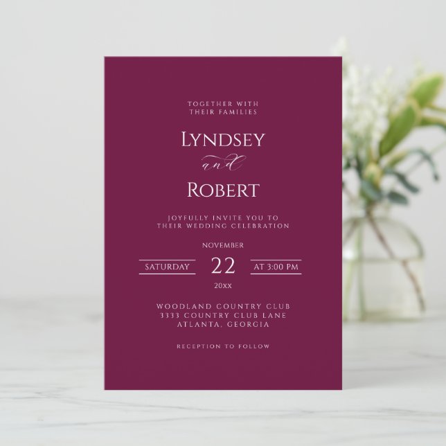 Chic Classic Burgundy and White Wedding Invitation (Standing Front)