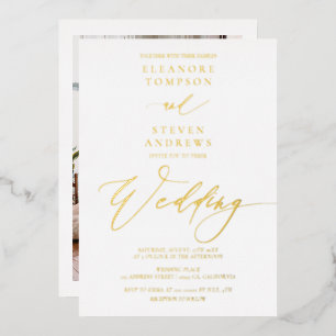 Chic classic calligraphy wedding white gold