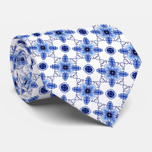 Chic Classic Dutch Delft Blue Floral Art Pattern Tie