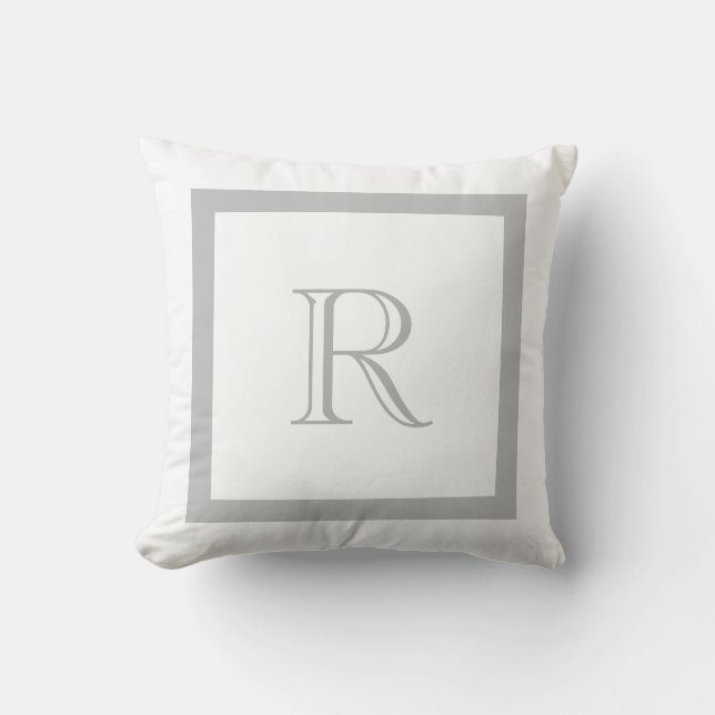Chic Classic Grey & White Monogrammed Cushion (Front)