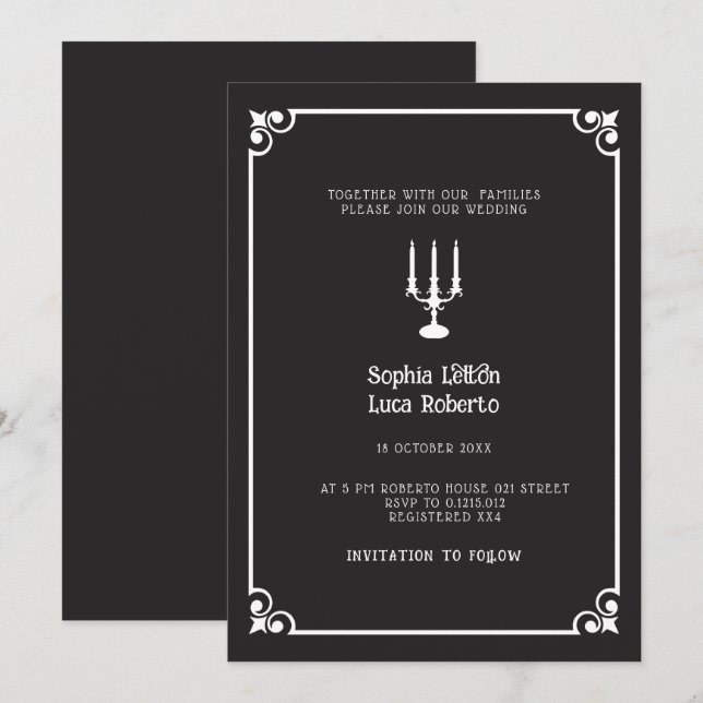 chic classic Hallowedding wedding invitation (Front/Back)