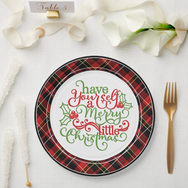 Chic Classic Red Black Yellow White Tartan Pattern Paper Plate (Wedding)