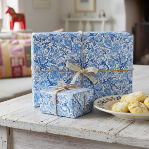 Chic Classy Blue Paisley Floral Art Wrapping Paper