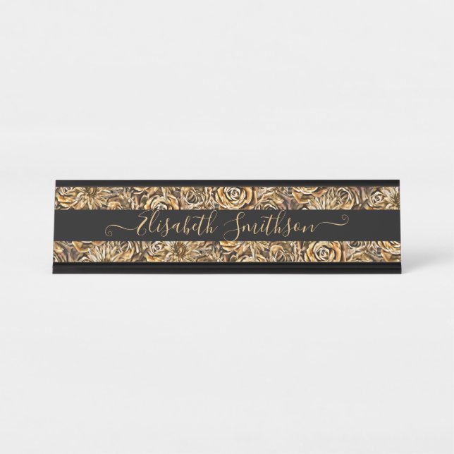    Chic Classy Elegant Custom Professional Floral Desk Name Plate (Front)