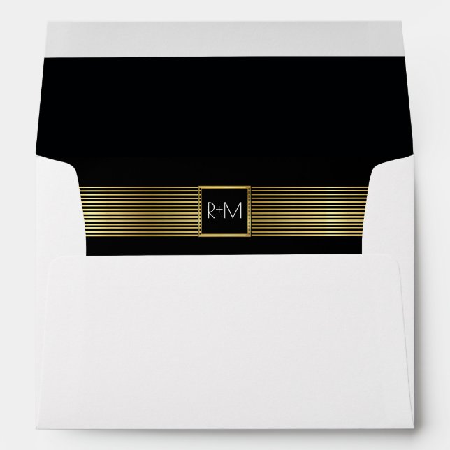 chic & classy gold lines wedding monogram envelope (Back (Bottom))