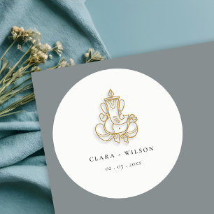 Chic Classy Minimal Gold Ganesh Indian Wedding Classic Round Sticker