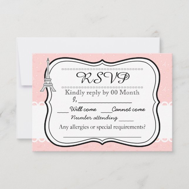 Chic classy pink Paris Eiffel tower RSVP Card (Front)