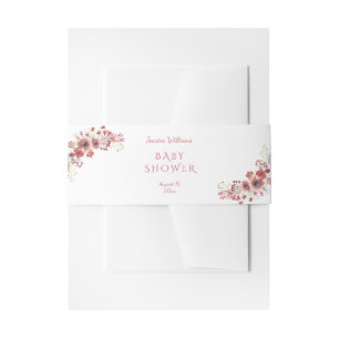 Chic Classy Red Floral Watercolor Baby Shower Invitation Belly Band