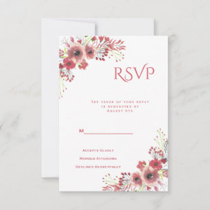 Chic Classy Red Floral Watercolor Baby Shower RSVP Card