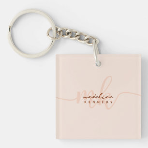 Chic Clay and Beige Modern Monogram Key Ring
