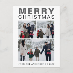 Chic Clean Typography Grid Family Photo Christmas Holiday Postcard