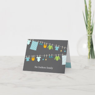 Chic Clothesline Baby Thank You Card - Boy