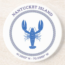Chic Coastal Blue Lobster & Rope Sandstone Coaster