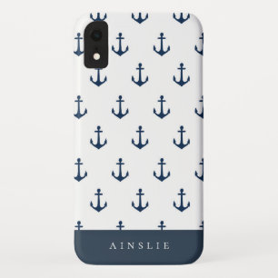 Chic Coastal Navy Anchor Pattern Case-Mate iPhone Case