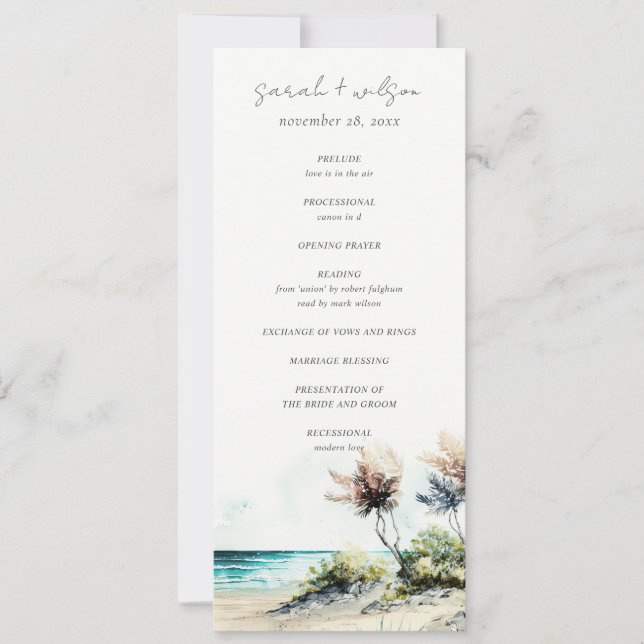 Chic Coastal Palm Beach Seascape Wedding Program Invitation (Front)