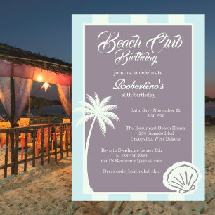 Chic Coastal Stripe Beach Club 50th Birthday Invitation