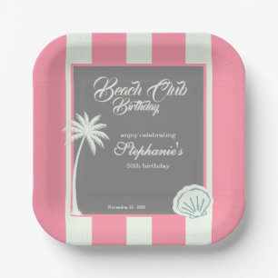 Chic Coastal Stripe Beach Club 50th Birthday Paper Plate