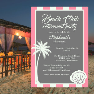 Chic Coastal Stripe Beach Club Retirement Party Invitation