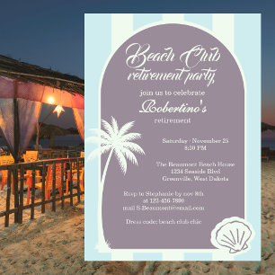 Chic Coastal Stripe Beach Club Retirement Party Invitation