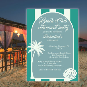 Chic Coastal Stripe Beach Club Retirement Party Invitation