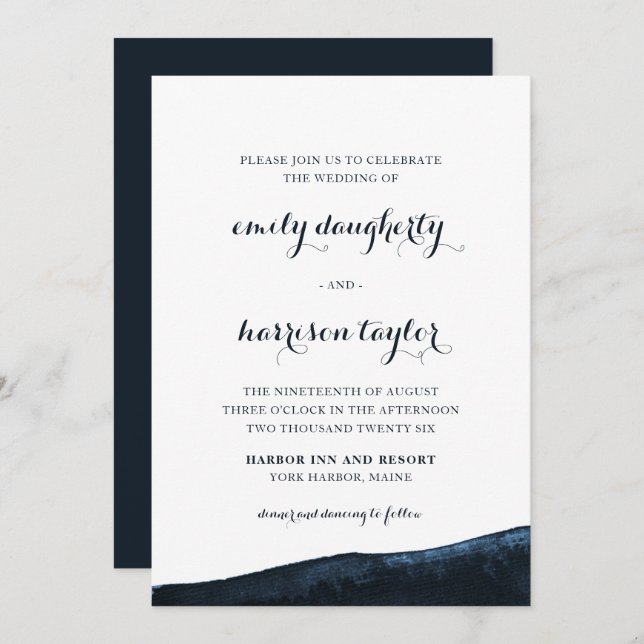 Chic Coastal Wedding Elegant Blue and White Invitation (Front/Back)